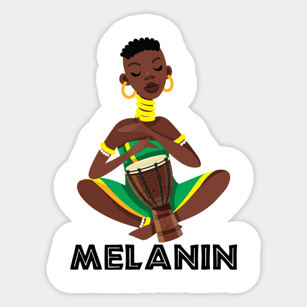 African Girl Drummer Afro Queen Poppin Sticker by JackLord Designs 